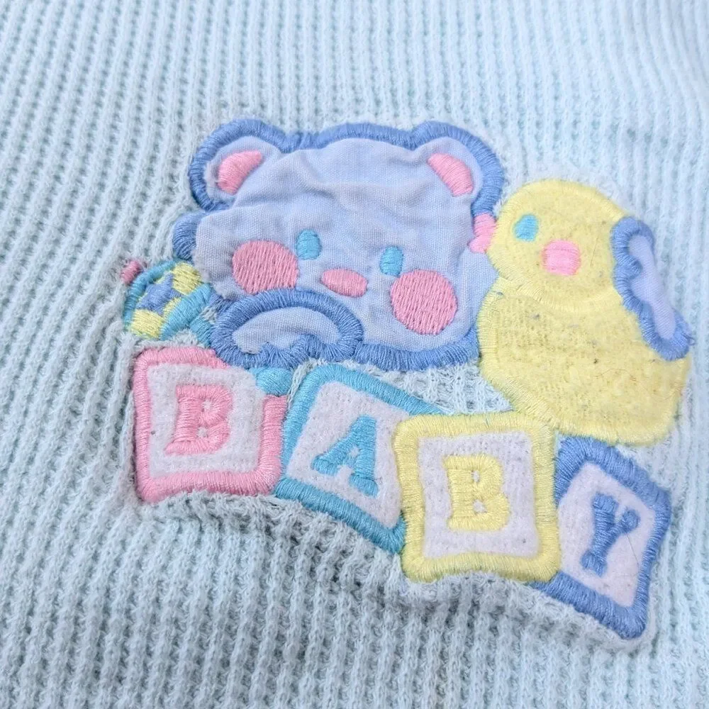 Vintage Cuddle Time baby blanket thermal blue green bear duck blocks WPL‎ 3708